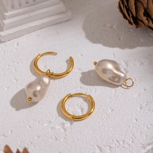 Elegant baroque pearl drop earrings with modular gold hoops and removable pendants