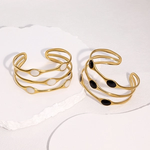 Multilayer Open Bangle Bracelet Stainless Steel 18K Gold Plated Enamel Geometric Oval Minimalist Luxury Jewelry For Women