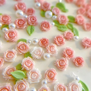 Pink 3D resin rose flowers and pearls nail art charms for DIY manicure design