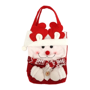 Knitted Christmas gift bag featuring a 3D snowman design with red scarf and hat