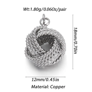 Detailed view of silver braided knot copper pendant with precise size and weight specs