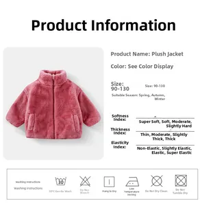 Detailed size chart and washing guide for pink faux rabbit fur kids plush jacket