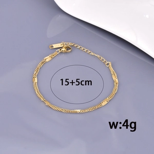 Minimalist gold double-layer bracelet with leaf charms and K18 hallmark, length 15+5cm