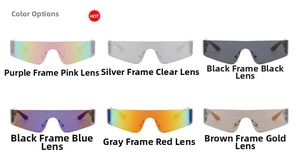 Multiple color options for futuristic rimless wrap-around sunglasses with mirror lenses