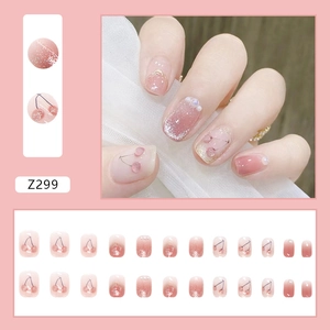 Rosa Ombre Kunstnägel mit Glitzer und Kirschmotiven im 24er-Set für Maniküre