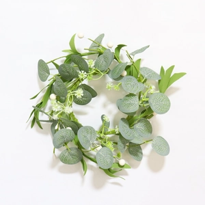 Künstliche Eukalyptus Gypsophila Kerzenring Kranz Realistisches Grün Weiße Beeren Tafelaufsatz Party Hochzeit Home Dekor