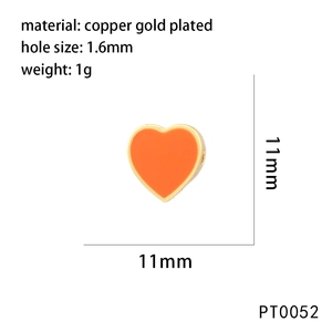 Detailed specs of 11mm orange heart copper bead with gold plating and 1.6mm hole