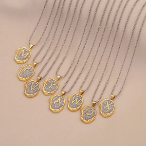 Two-tone retro 26 letter pendant necklaces with gold chain and glitter inlay details
