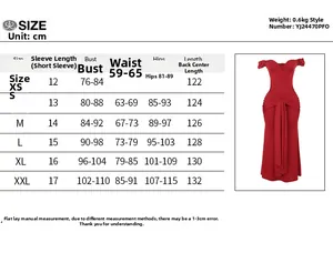 Guide des tailles avec buste, taille et longueur pour robe de soirée dos nu en satin