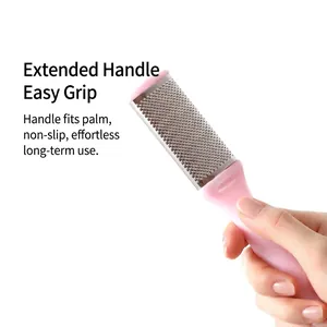 Stainless steel double-sided foot file with ergonomic pink handle for callus removal