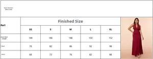Size guide for the sleeveless backless maxi dress with slit, featuring XS to XL dimensions
