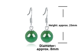 Detail view of green agate drop earrings with S925 silver hooks showing 25mm total height