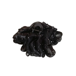 Elegant large black mesh bow hair claw clip with pearl accents and floral lace design