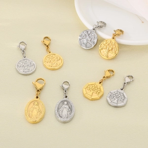Golden and silver Tree of Life and Virgin Mary metal pendants with lobster clasps