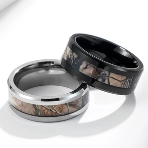 Men's Tungsten Steel Ring With Camouflage Inlay High Polished Comfort Fit Band Jewelry