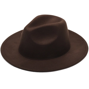 Classic British style wide brim wool felt jazz fedora hat in dark brown color