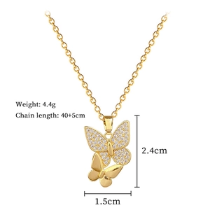 Detailed size specifications for gold butterfly necklace with zircon stones and O-chain