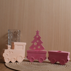 Detailed view of pink creative train steam engine silicone candle mold with heart and stars