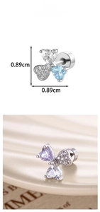 Detail of heart clover stud earring with colorful zircon and 0.89cm size dimension