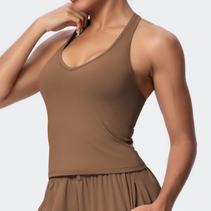 Women's brown V-neck quick-dry sports bra and shorts set for fitness and yoga