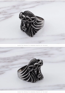Detailed close-up of retro stainless steel ring with Indian chief relief carving
