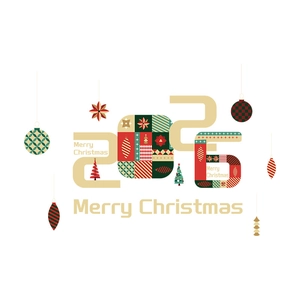 Minimalist Christmas 2026 window stickers with red and green festive ornaments