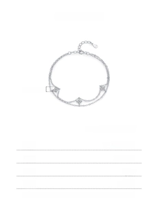 Detail of s925 sterling silver double-layer bracelet with sparkling clover pendants