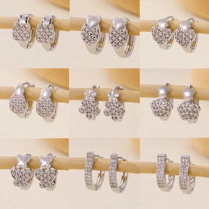 Fashion Zircon Huggie Hoop Earrings Silver Plated Brass Exquisite Multi Style Jewelry For Women Party Daily Wear