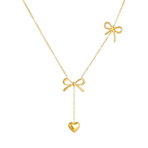 Minimalistische vergoldete Edelstahlkette mit Schleifen- und Herzanhängern für Damen