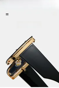Detail of durable gold metal hinge on square sunglasses with flexible black temples