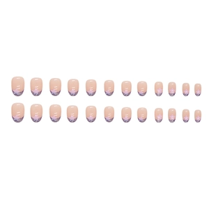 French gradient press-on nails with purple glitter, star motifs and oval round shape
