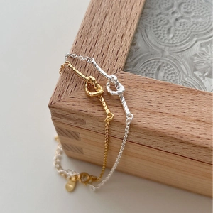 S925 Sterling Silver Woven Heart Knot Bracelet in Gold and Silver finish for women
