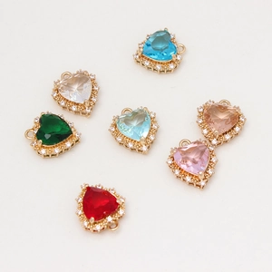 Colorful heart-shaped zircon pendants with gold plating for DIY necklace making