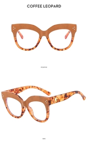 Dettagli degli occhiali cat-eye leopardati caffè con lenti anti-luce blu e rivetti