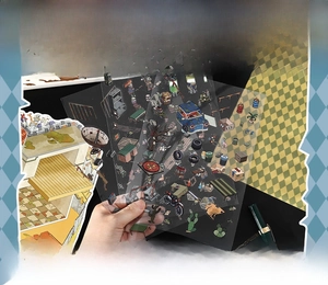 Detail showing high-quality PET transparent stickers for DIY scrapbooking and planners