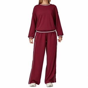 Ensemble détente bordeaux deux pièces avec sweat contrasté et pantalon large