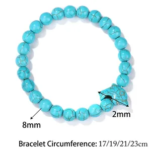 Natural blue turquoise stone bead bracelet with a silver dolphin charm and 8mm round beads