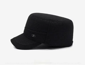 Detail view of the black wool cadet cap featuring a metallic Z emblem and side texture