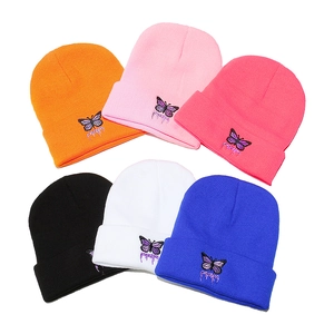 Bonnet En Tricot Acrylique Papillon Violet Dreams Broderie Lettres Chaud Hiver Extérieur Y2K Mode Coiffure Femmes Filles
