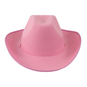 Close-up of pink western cowboy hat showing high-quality felt texture and wide brim