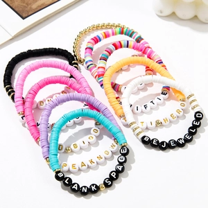 Bohemian multilayered polymer clay beaded bracelet set with Taylor Swift fan lettering
