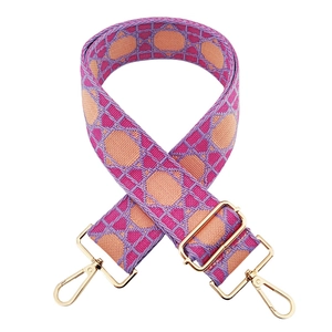 Adjustable jacquard wide shoulder strap with purple and orange geometric patterns