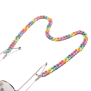 Detail of colorful acrylic macaron link chain for glasses with silicone loops