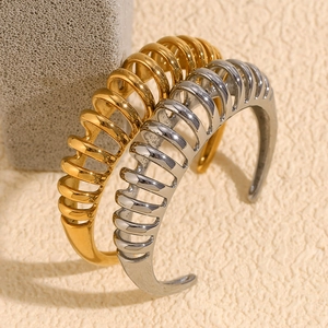 Polished stainless steel 18K gold and silver plated hollow wave open bangles for women