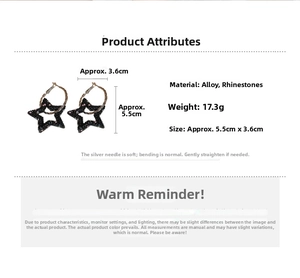 Spécifications de taille des boucles d'oreilles étoiles avec strass et tiges en argent
