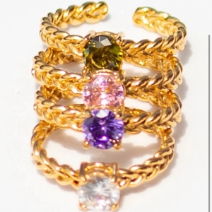 Fashion 18K Gold Plated Stainless Steel Open Ring For Women Wheat Ear Braid Twisted Rope Design With Round Zirconia Adjustable Finger Ring Jewelry