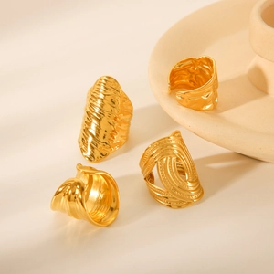 Minimalist hammered gold rings for women featuring vintage textured stainless steel designs