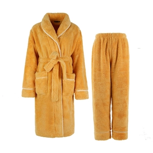 Thick ginger fleece pajama set for men and women including plush bathrobe and long pants