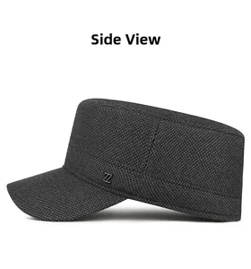 Close-up of the side view of a grey winter cadet cap with metal Z logo detail