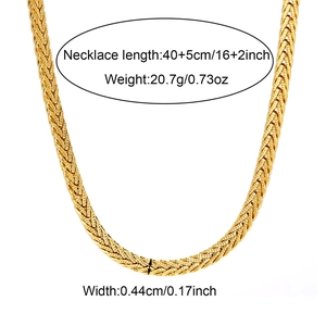 Detail view of a 40+5cm gold snake chain necklace showing woven texture and dimensions